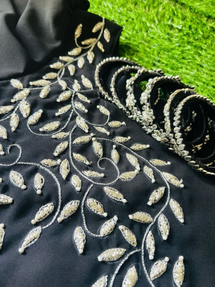 Elegant Aari Work on Black Fabric - Image 2
